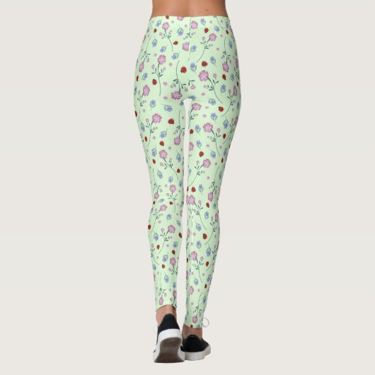 Niedliche Ladybug Polka dot Daisy Blume Rustikales Leggings (Rückseite)