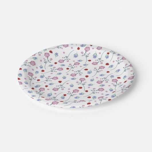 Niedliche Ladybug Polka dot Daisy Blume Rustikales Pappteller (Schrägansicht)