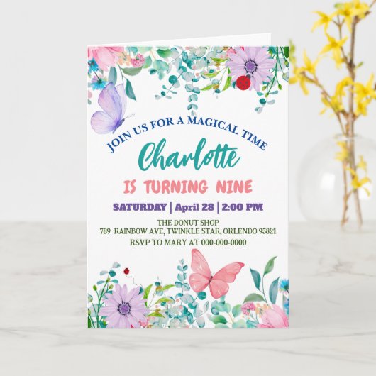 Niedliche Ladybug Polka dot floral Blume Geburtsna Karte (Gelbe Blume)