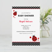 Niedliche Ladybug Polka Dots Babydusche Einladung (Stehend Vorderseite)