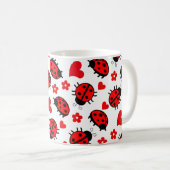 Niedliche Ladybug Polka Dots Black Red Seamless Mu Kaffeetasse (VorderseiteRechts)