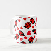 Niedliche Ladybug Polka Dots Black Red Seamless Mu Kaffeetasse (Vorderseite Links)