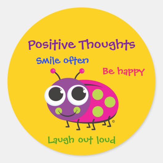 Niedliche Ladybug "Positive Thoughts" Runder Aufkleber (Vorderseite)