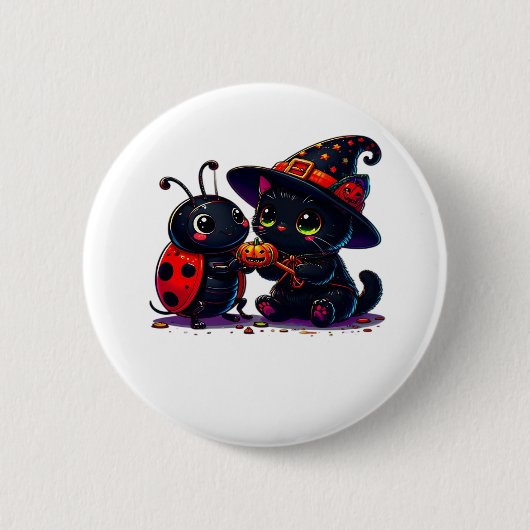 Niedliche Ladybug und Black Cat Halloween Classic  Button (Vorderseite)