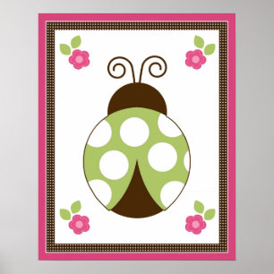 Niedliche Ladybug und Blume Kinderzimmer Art Poste Poster