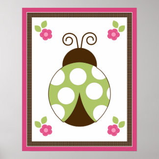 Niedliche Ladybug und Blume Kinderzimmer Art Poste Poster