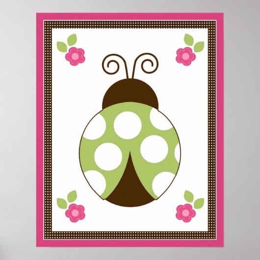 Niedliche Ladybug und Blume Kinderzimmer Art Poste Poster (Vorne)