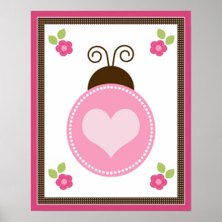 Niedliche Ladybug und Blume Kinderzimmer Art Poste Poster