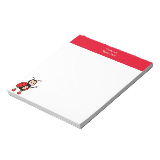 Niedliche Ladybug und Red Header Simple Notizblock (Rotiert)