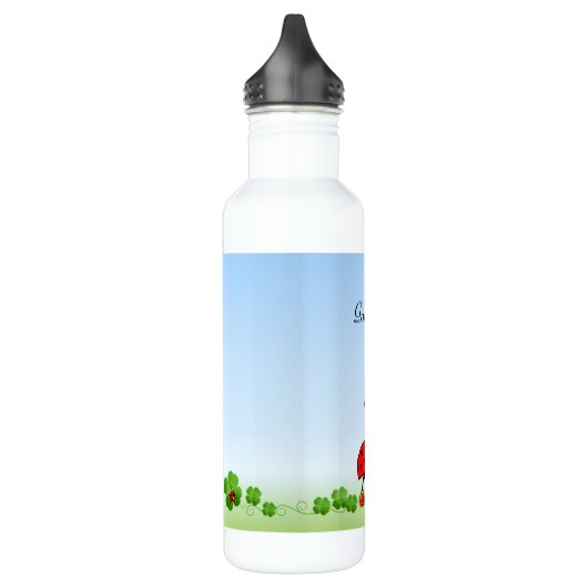 Niedliche Ladybug, vierblättrige Clovers auf hellb Edelstahlflasche (Links)