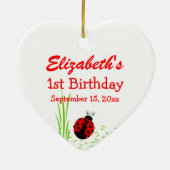 Niedliche Ladybugs 1. Geburtstag Keramik Ornament (Hinten)