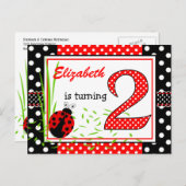 Niedliche Ladybugs 2. Geburtstag Einladungspostkarte (Vorne/Hinten)