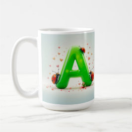Niedliche Ladybugs auf dem Alphabet-Brief A Kaffeetasse
