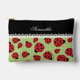 Niedliche Ladybugs auf grün und individuelle Name Zubehörtasche