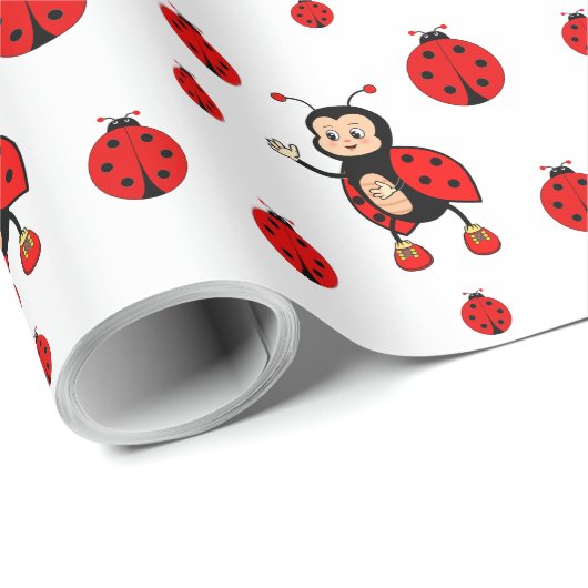 Niedliche Ladybugs auf Weiß Geschenkpapier (Rolleneckpunkt)