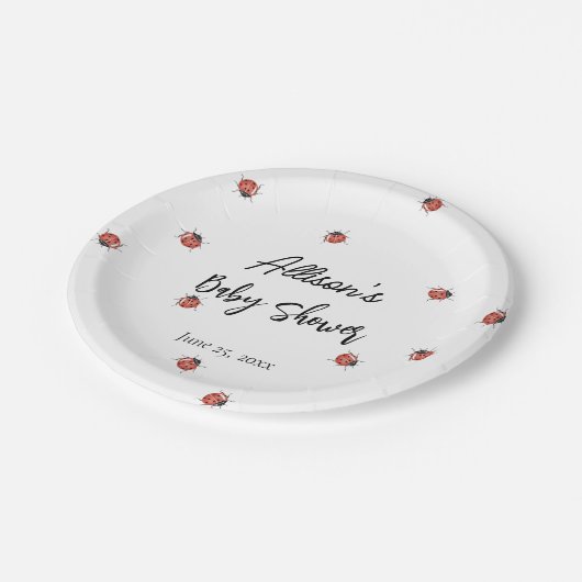 Niedliche Ladybugs Babydusche Pappteller (Schrägansicht)