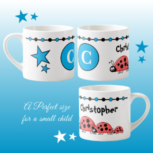 Niedliche Ladybugs blau schwarz mit Sternenkindern Espressotasse