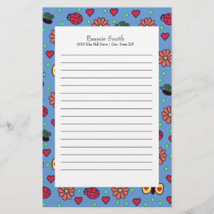 Niedliche Ladybugs-Blume hören Schmetterlinge Briefpapier