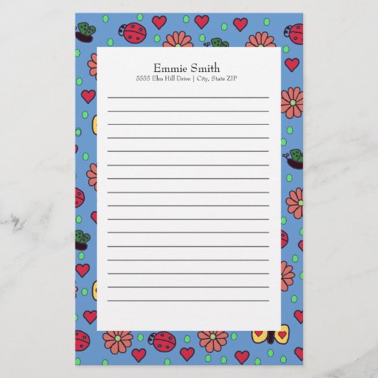 Niedliche Ladybugs-Blume hören Schmetterlinge Briefpapier (Vorderseite)