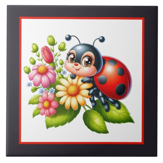 Niedliche Ladybugs Fliese (Vorderseite)