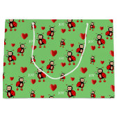 Niedliche Ladybugs, Herz und Jootext auf Light Gre Große Geschenktüte (Vorderseite)