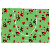 Niedliche Ladybugs, Herz und Jootext auf Light Gre Große Geschenktüte (Rückseite)