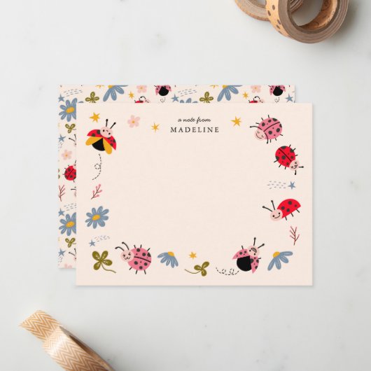 Niedliche Ladybugs Kids Mitteilungskarte (Vorderseite/Rückseite Beispiel)