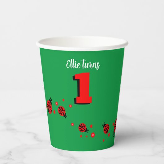 Niedliche Ladybugs mit Herz Pappbecher (Rückseite)