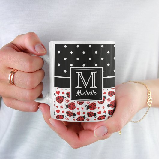 Niedliche Ladybugs Polka Dot Monogram Zweifarbige Tasse