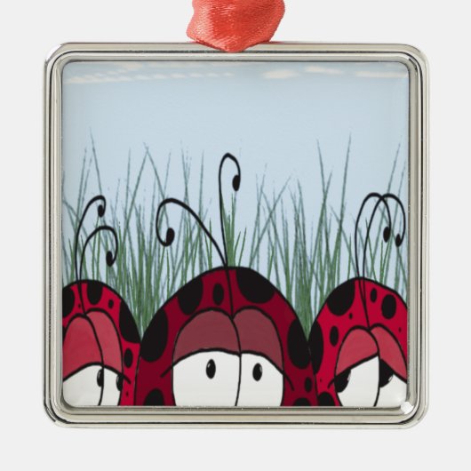 Niedliche Ladybugs Silbernes Ornament (Vorne)