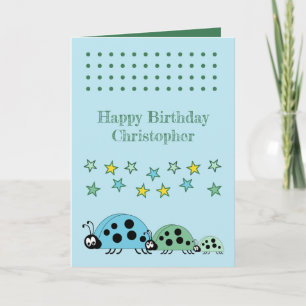 Niedliche Ladybugs Sterne Blauer Kindergeburtstag Karte
