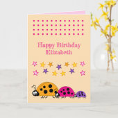 Niedliche Ladybugs Sterne Rosa Kindergeburtstag Karte (Gelbe Blume)