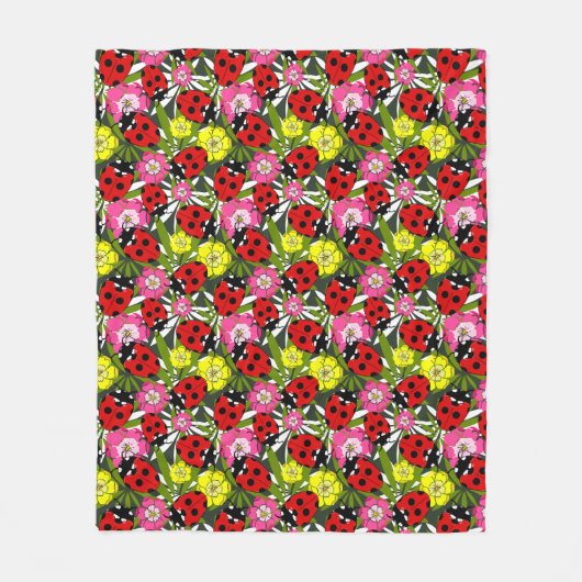 Niedliche Ladybugs und Blume Farbenfrohe Gemustert Fleecedecke (Vorderseite)