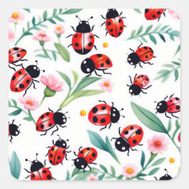 Niedliche Ladybugs und Blume Quadratischer Aufkleber