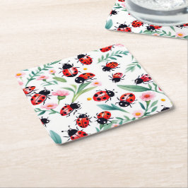 Niedliche Ladybugs und Blume Rechteckiger Pappuntersetzer