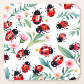 Niedliche Ladybugs und Blume Rechteckiger Pappuntersetzer (Vorderseite)