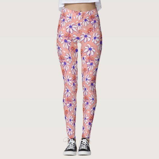 Niedliche Ladybugs und Daisis rosa und blau Leggings (Vorderseite)