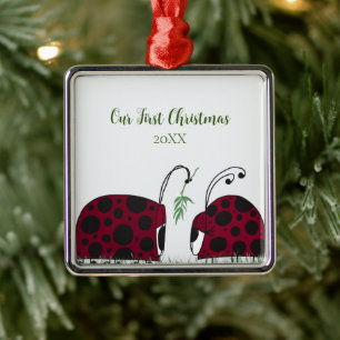 Niedliche Ladybugs und Mistletoe Ornament Aus Metall