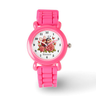Niedliche Ladybuver-Liebhaber von Mädchen tragen i Armbanduhr