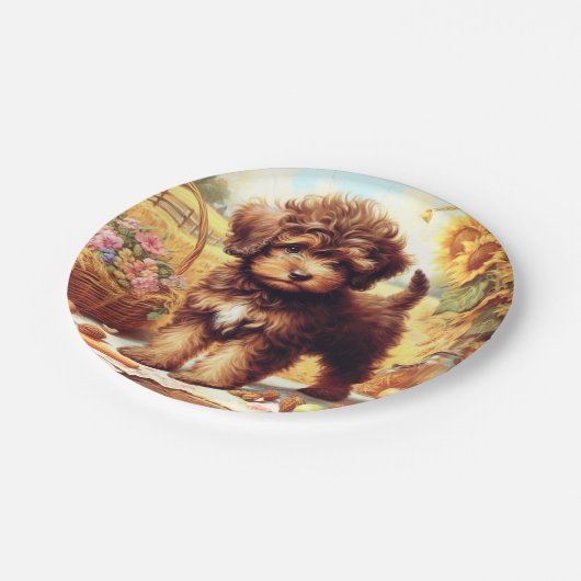 Niedliche Lagotto Romagnolo Malerei Pappteller (Schrägansicht)