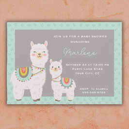 Niedliche Lama-Aqua und graue Babydusche Einladung