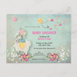 Niedliche Lama/Floral Baby Dusche Einladung Postkarte