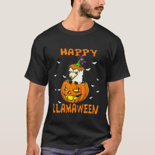Niedliche Lama Hexe mit Kürbishalloween T-Shirt