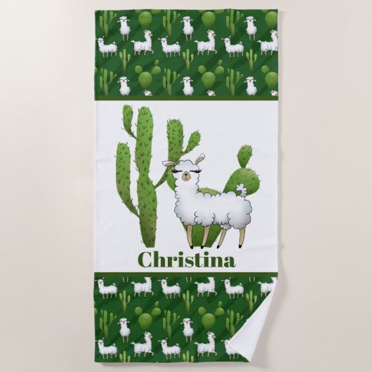 Niedliche Lama-Liebhaber fügen Namen hinzu Strandtuch (Vorderseite)