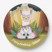 Niedliche Lama-Meditation im Magischen Wald Geburt Pappteller (Vorderseite)
