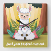 Niedliche Lama-Meditation im Magischen Wald Quadratische Wanduhr (Vorderseite)