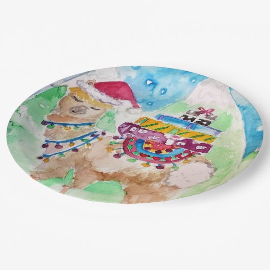 Niedliche Lama-Party-Platte für Weihnachtsmalerei Pappteller (Schrägansicht)