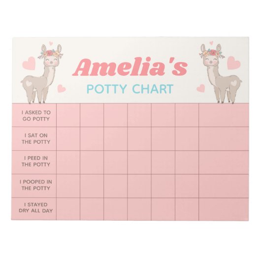 Niedliche Lama Potty Chart Personalisiert Name & A Notizblock (Vorderseite)
