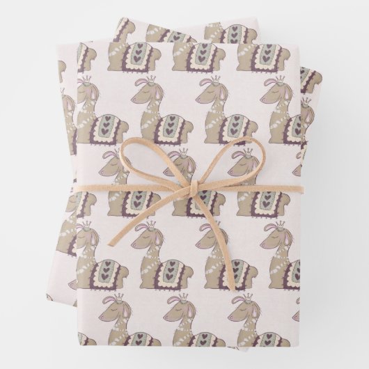 Niedliche Lama-Prinzessin mit einer Krone Geschenkpapier Set (Beispiel)