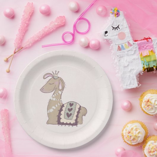 Niedliche Lama-Prinzessin mit einer Krone Pappteller (Party)